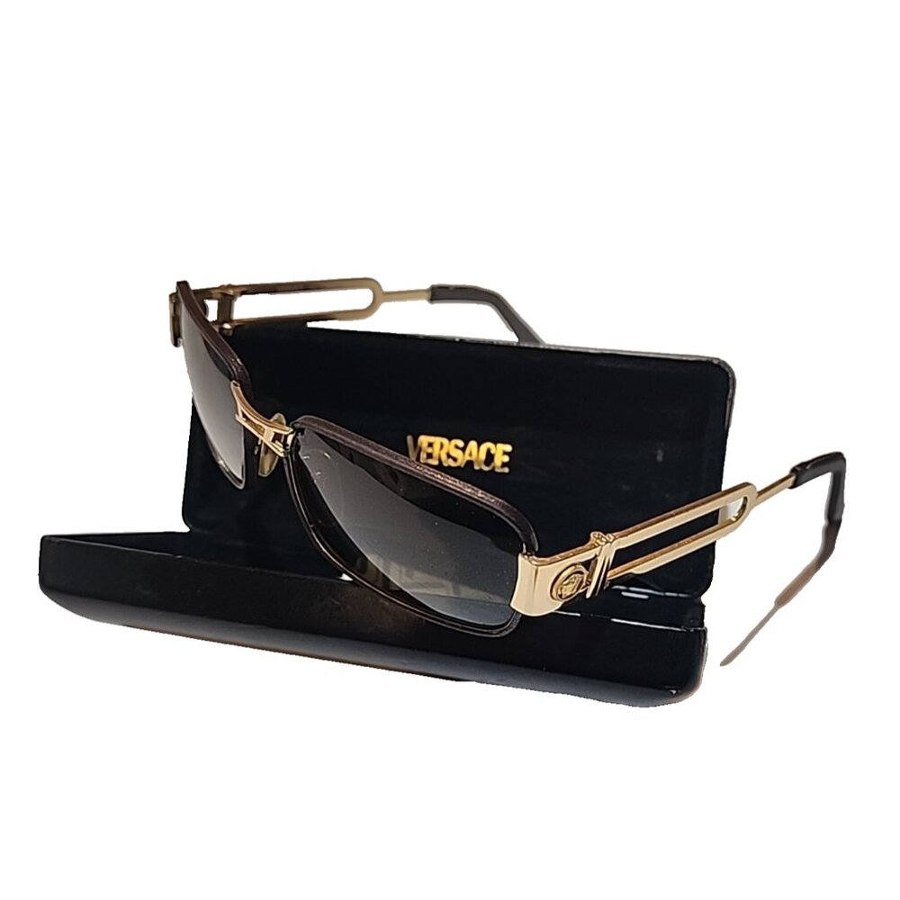 rare vintage GIANNI VERSACE s55/p Gold sunglass frames leather wrapped glasses